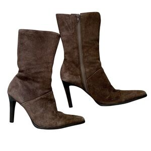 Vintage leather 8 Brazilian chocolate dark brown zip stretch academia suede sock